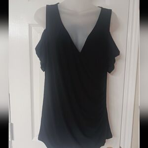 Torrid black cold shoulder short sleeve faux wrap blouse or top Size 0. NWOT